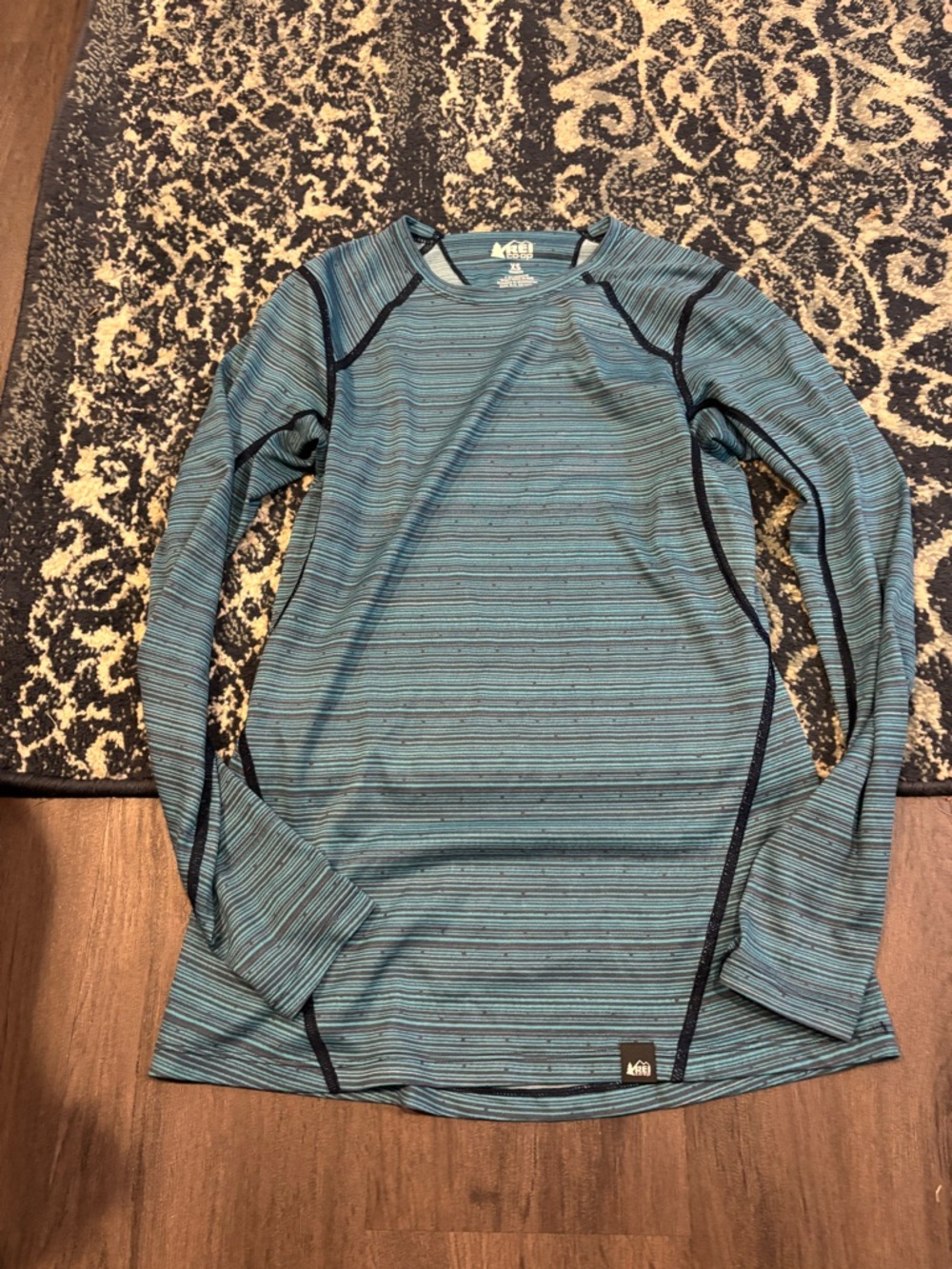 REI Women's Long-Sleeve Swim Top Teal with Navy Accents